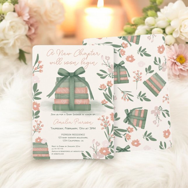 Whimsical Sage green New Chapter Books Baby Shower Invitation (Whimsical Sage green New Chapter Books Baby Shower Invitation)