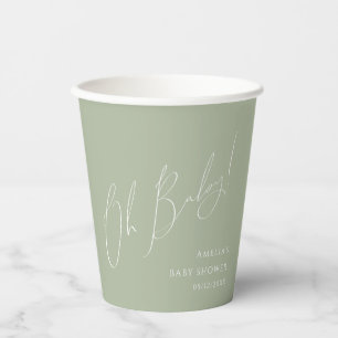 Whimsical Sage Green Oh Baby Shower Paper Cups