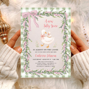Whimsical Sage Green Silly Goose Baby Shower Invitation