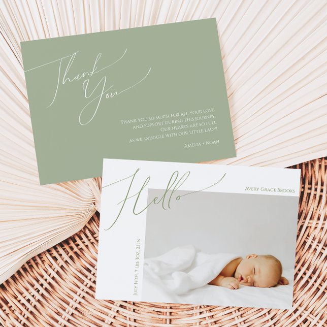 Whimsical Sage Green Thank You Baby Announcement (Creator Uploaded)