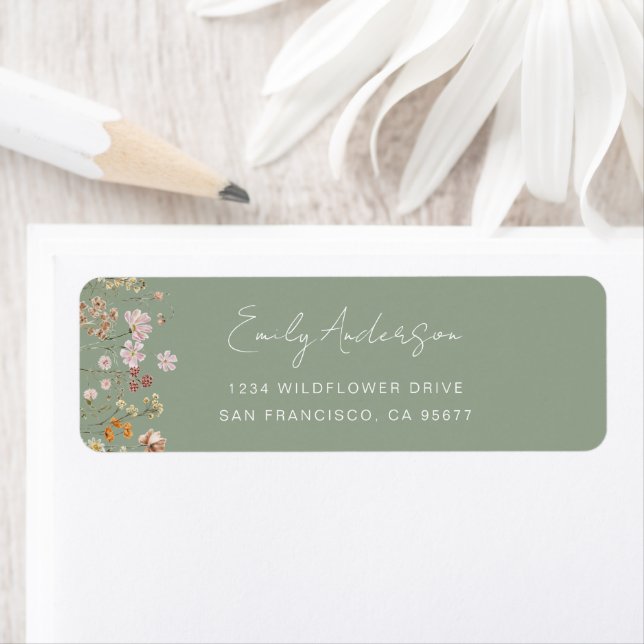 Whimsical Sage Green Wildflower Return Address (Insitu)
