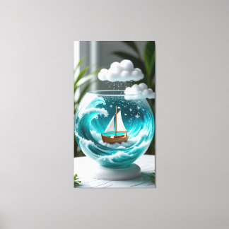 Whimsical Sailboat In A Glass Bowl Canvas Print