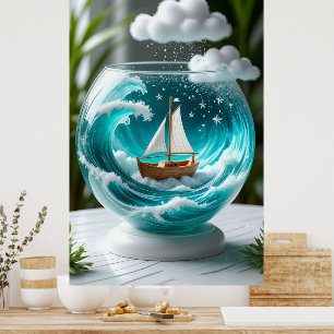 Whimsical Sailboat In A Glass Bowl Poster