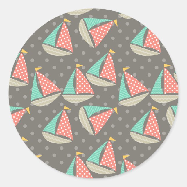 Whimsical Sailboats Classic Round Sticker (Front)