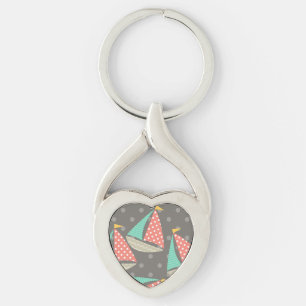 Whimsical Sailboats Metal Keychain