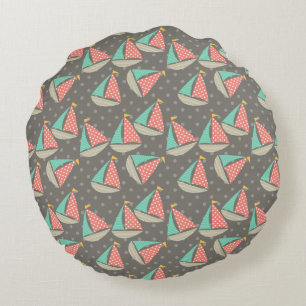 Whimsical Sailboats Round Cushion