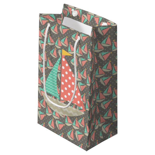 Whimsical Sailboats Small Gift Bag (Front Angled)