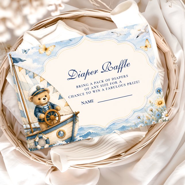 Whimsical Sailor Bear Diaper Raffle Enclosure Card (Creator Uploaded)