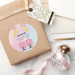 Whimsical Sakura Cherry Blossom Tree Baby Shower Classic Round Sticker