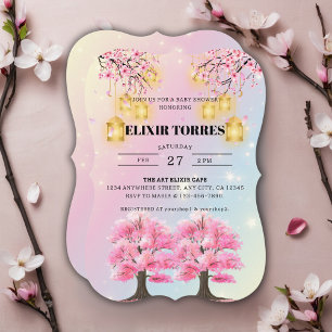 Whimsical Sakura Cherry Blossom Tree Baby Shower Invitation