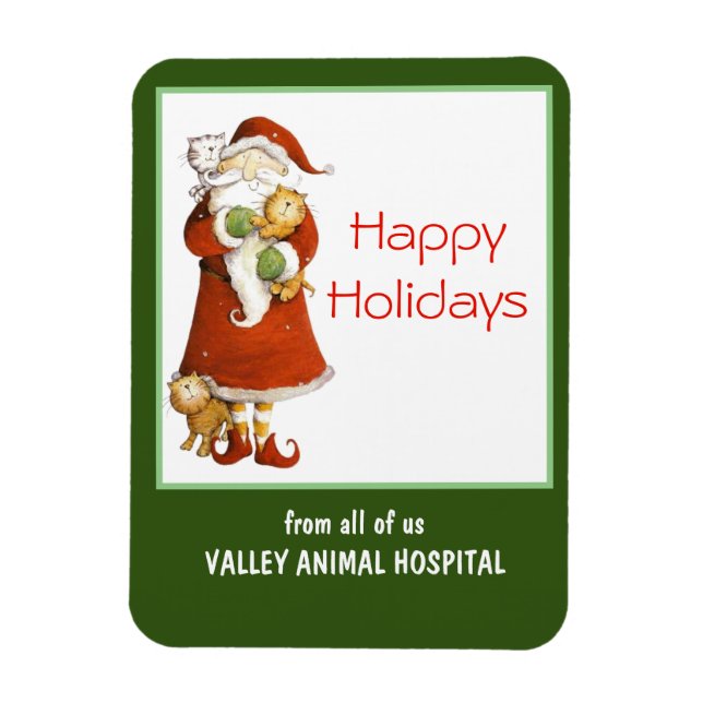 Whimsical Santa and Cats Customisable Holiday Magnet (Vertical)