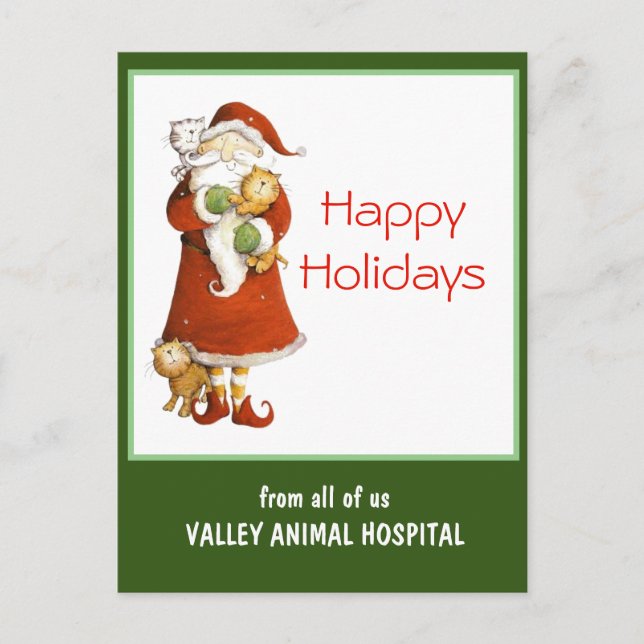 Whimsical Santa and Cats Customisable Holiday Postcard (Front)