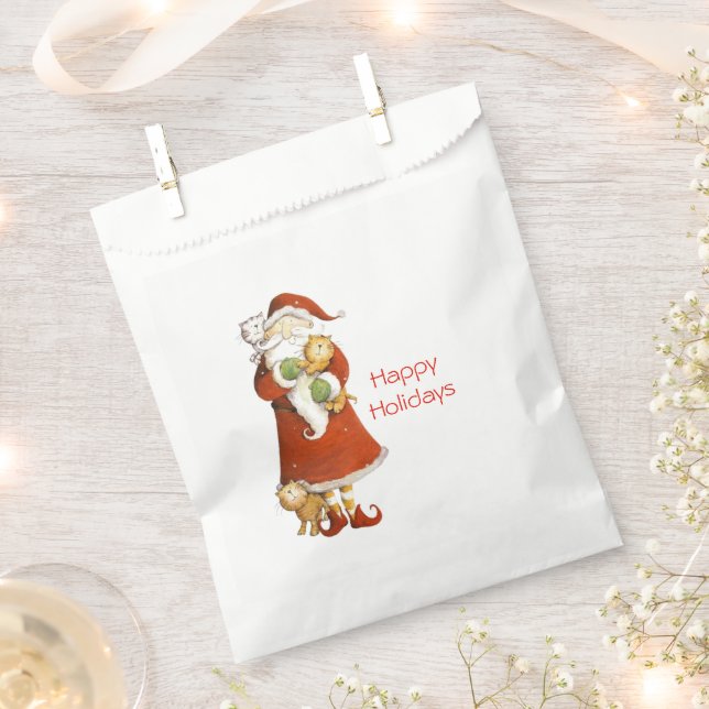 Whimsical Santa and Cats Holiday Favour Bags (Clipped)