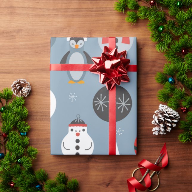 Whimsical Santa and Penguin Christmas Pattern  Wrapping Paper (Holiday Gift)