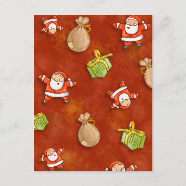 whimsical santa and presents pattern holiday postcard (Front)