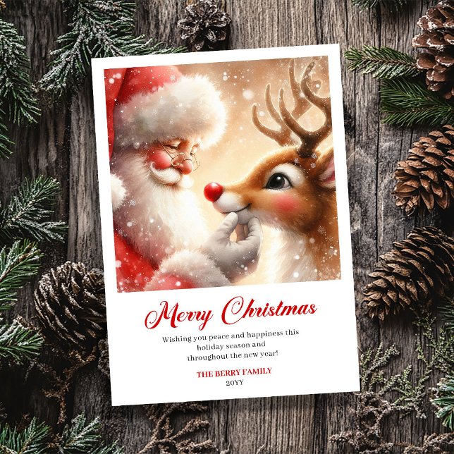 Whimsical Santa and Rudolph Cheerful Christmas  Holiday Card (Whimsical Santa and Rudolph Cheerful Christmas Greeting Card)