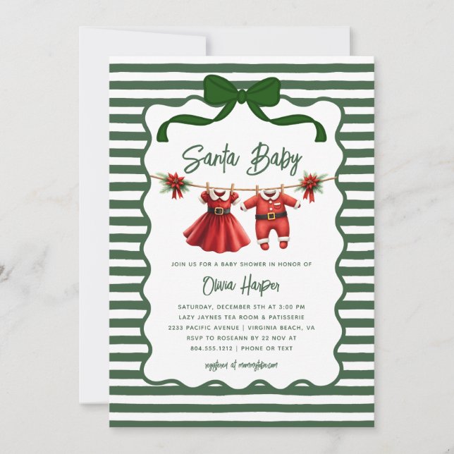 Whimsical Santa Baby Bow Baby Shower Invitation (Front)