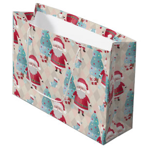 Whimsical Santa Claus and Christmas Trees  Large Gift Bag