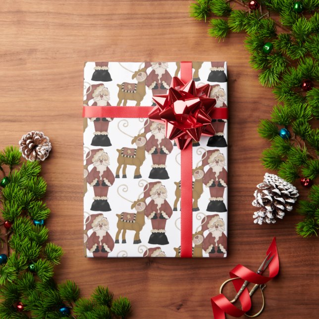 Whimsical Santa Claus And Reindeer Wrapping Paper (Holiday Gift)
