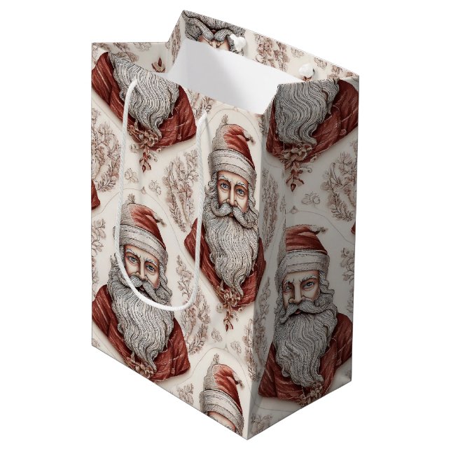 Whimsical Santa Claus & Botanical Medium Gift Bag (Front Angled)