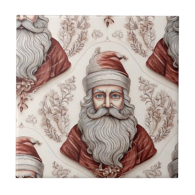 Whimsical Santa Claus & Botanical Tile (Front)
