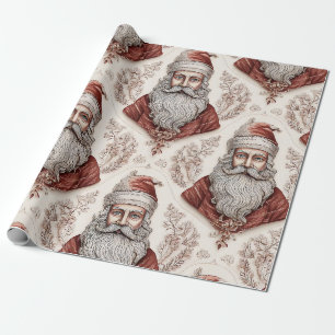 Whimsical Santa Claus & Botanical Wrapping Paper