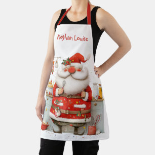 Whimsical Santa Claus Chef Illustration Christmas Apron