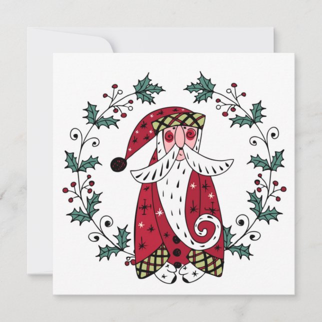 Whimsical Santa Claus Christmas Card (Front)