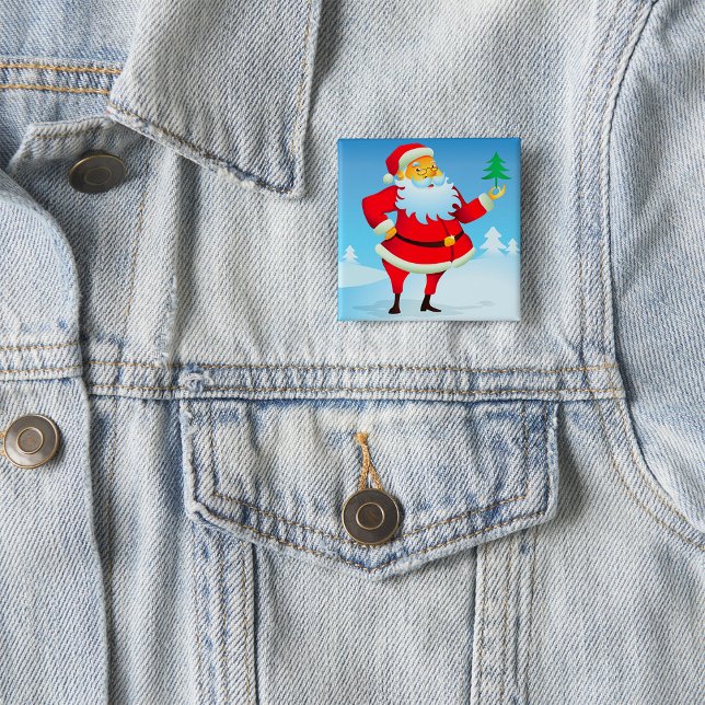 Whimsical Santa Claus with Mini Christmas Tree  15 Cm Square Badge (Creator Uploaded)