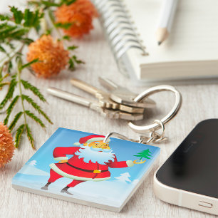 Whimsical Santa Claus with Mini Christmas Tree  Key Ring
