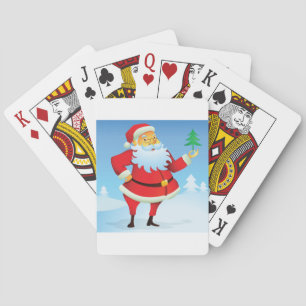 Whimsical Santa Claus with Mini Christmas Tree Playing Cards