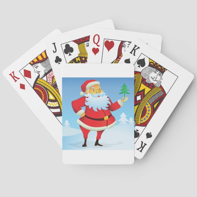 Whimsical Santa Claus with Mini Christmas Tree  Playing Cards (Back)