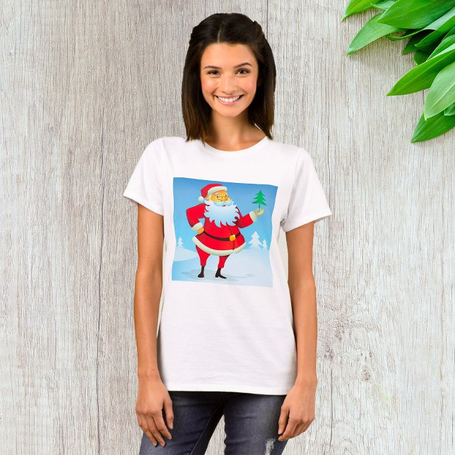 Whimsical Santa Claus with Mini Christmas Tree  T-Shirt (Creator Uploaded)