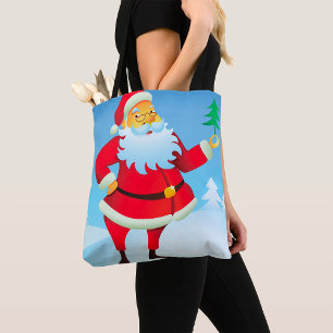 Whimsical Santa Claus with Mini Christmas Tree  Tote Bag
