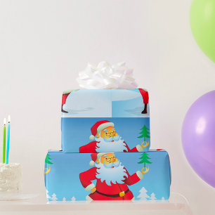 Whimsical Santa Claus with Mini Christmas Tree  Wrapping Paper