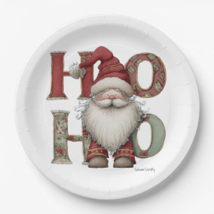 Whimsical Santa HO HO HO Paper Plates