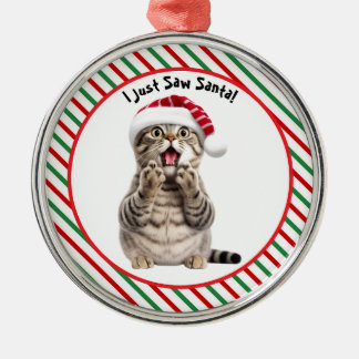 Whimsical Santa Kitty Cute Funny Christmas Cat Metal Tree Decoration