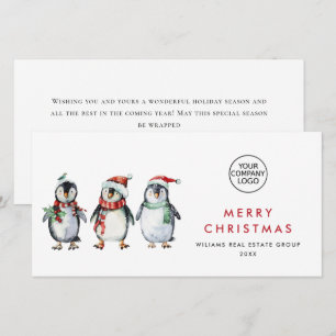 Whimsical Santa Penguins Christmas Corporate Holiday Card