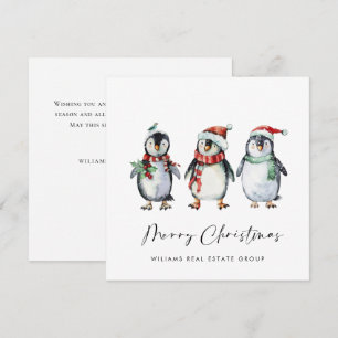 Whimsical Santa Penguins Christmas Corporate Holiday Card