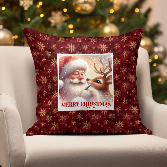 Whimsical Santa Rudolph Pillow Christmas Happiness (Whimsical Santa Rudolph Pillow Christmas Happiness)