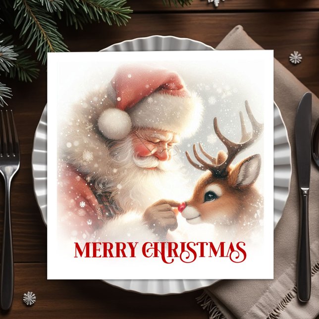 Whimsical Santa Rudolph Xmas Dinner Napkins (Whimsical Santa Rudolph Xmas Dinner Napkins)