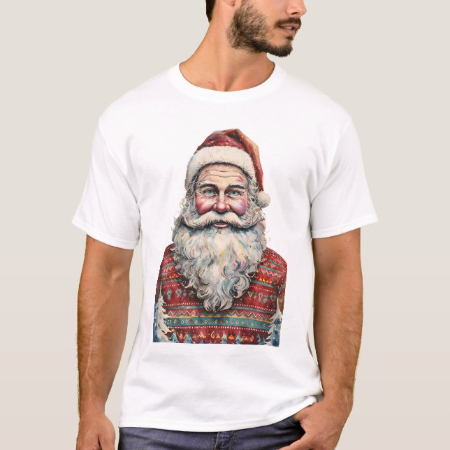 Whimsical Santa Watercolor T-Shirt (Front)