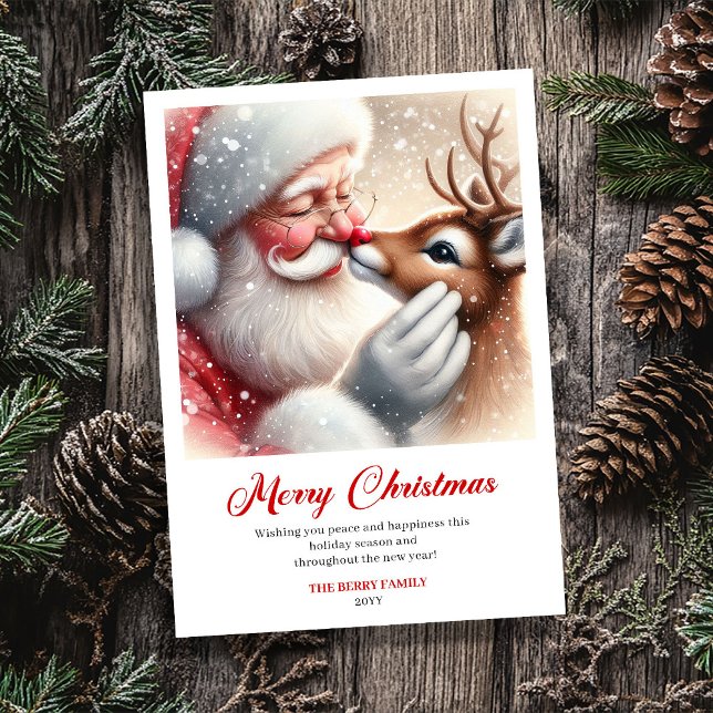 Whimsical Santa With Rudolph Holiday Greeting Card (Whimsical Santa With Rudolph Holiday Greeting Card)