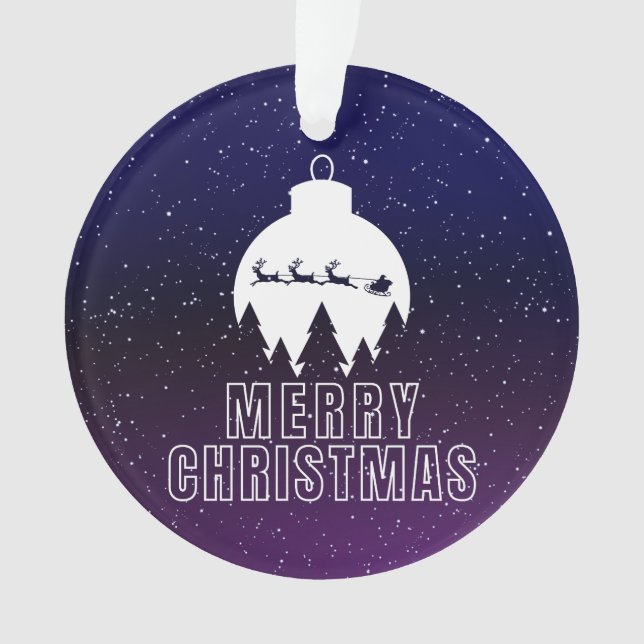 Whimsical Santa's Sleigh and Midnight view Ornament (Front)