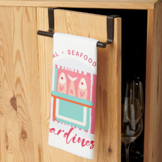 Whimsical Sardines Coastal Beach Tea Towel