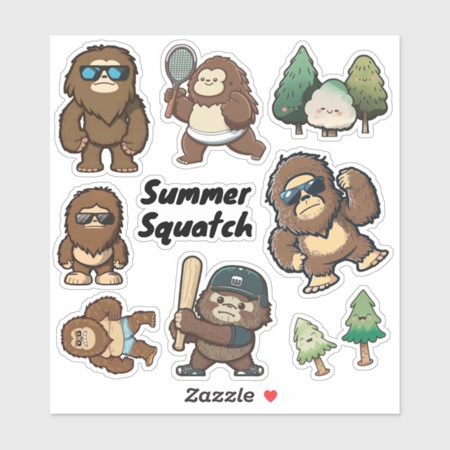 Whimsical Sasquatch Stickers, Bigfoot Decals (Sheet)