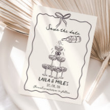 Whimsical Save the date champagne tower wedding