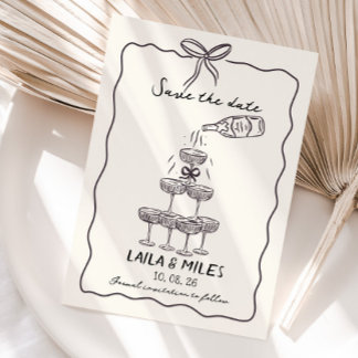 Whimsical Save the date champagne tower wedding