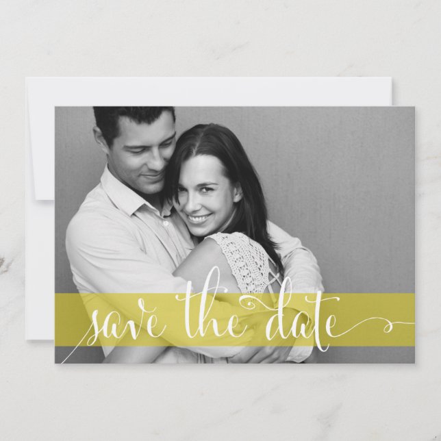 Whimsical Save the Date Script Photo Announcement (Front)