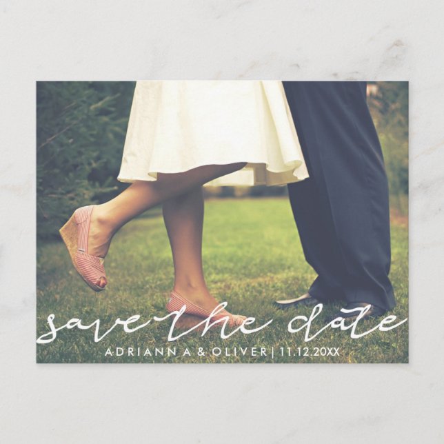Whimsical Save The Date Typography Photo Announcement Postcard (Front)